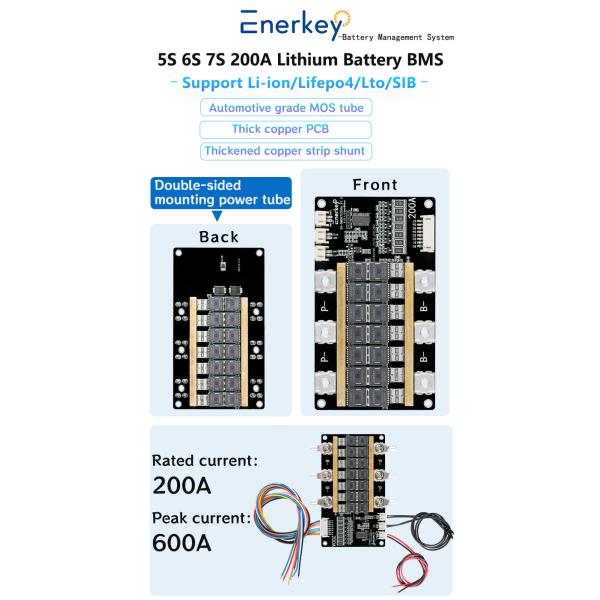 Manufacturer Supply 7S 200A Enerkey LiFePO4 BMS with NTC and Balance for Lithium Battery Pack