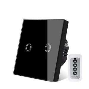 Buy cheap Eu Standard Black Wireless Electrical Switch Remote Switch Type 86 2 Gang Sensor Buttons Crystal Glass Panel product