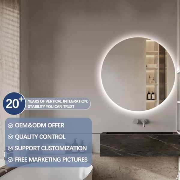 Luxury Backlit Circular LED Mirror Decorative Frameless Smart Vanity Mirror With Defogger 3 Color Dimming