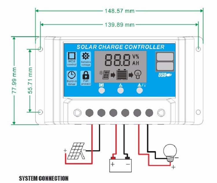 Auto PWM Solar Panel Controller 12v 24v 10a 20a 30Amp With LCD Display Dual USB