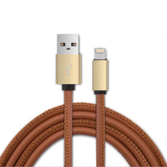 Quality PU Leather Micro USB Cable 2.4A Nylon Bradied Data Sync Function 4.2mm OD for sale