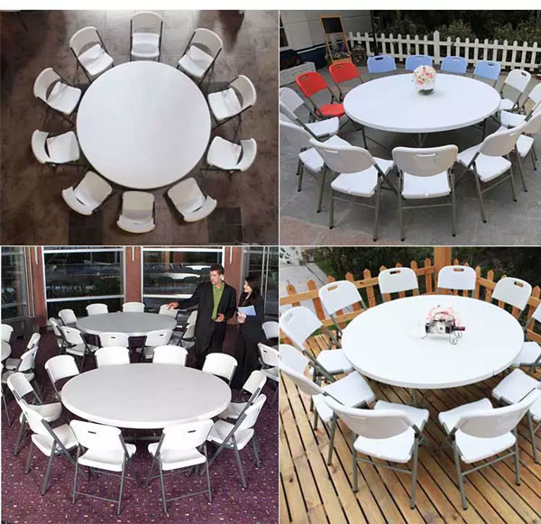 5ft HDPE Plastic Round Table Foldable Portable For Outdoor Party Event