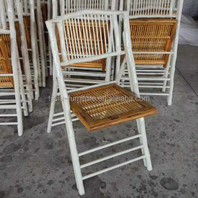 Rattan / Wicker Seat Back Material Customized Colour Rustic Bamboo Folding Outdoor Dining Chair for Event Party Furniture