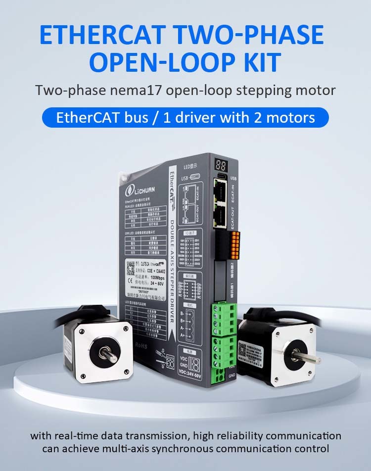 Lichuan 2A DC Open Loop Stepper Motor Drivers Kit EtherCAT 0.45N.m 2 Phase Nema17 DC24V～50V 2.0A