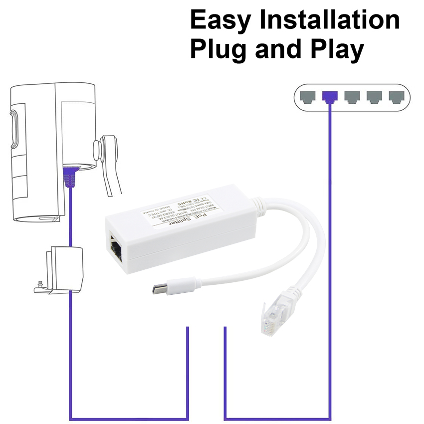 Full-Duplex Half-Duplex Communication Mode 48v Poe Splitter To 12v Ethernet Port Converter