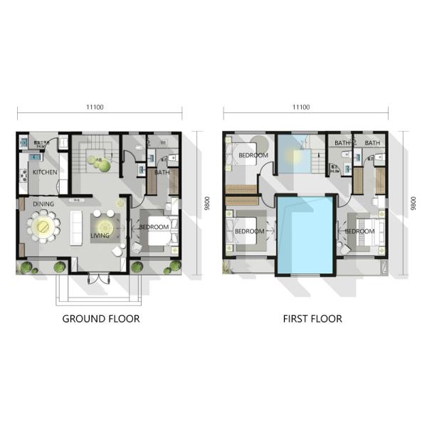 NS / AS Luxury Modern Villa Prefab Homes Light Steel Frame Structure
