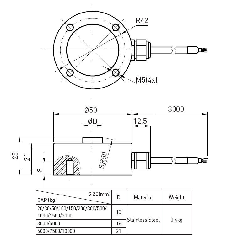 Impact Column Type Button Miniature Compression Load Cell 20kg To 10t