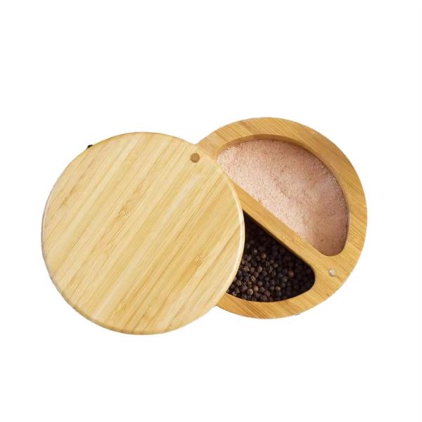 Bamboo lid spice jar Salt cellar box Pepper box Moisture-proof kitchen seasoning storage box with magnetic rotating lid