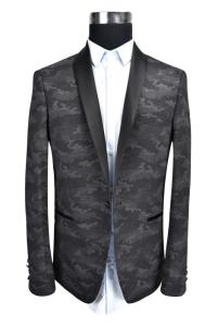 Polyester Mens Tuxedo Suit Blazer Black T/R Fabric Breathable OEM Service