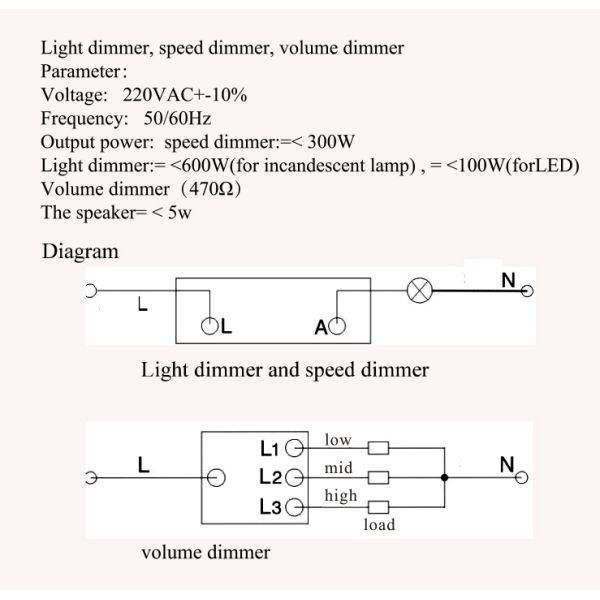 Stainless Steel Dimmer Light Switches 220VAC Knob Type Module