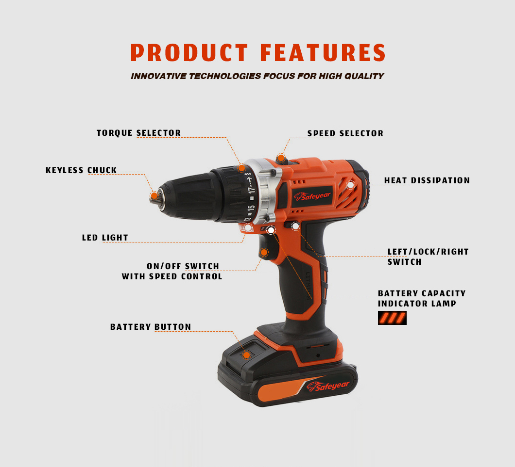 20V Variable Speed Cordless Drill 44pcs Cordless Drill With 2 Batteries And Charger