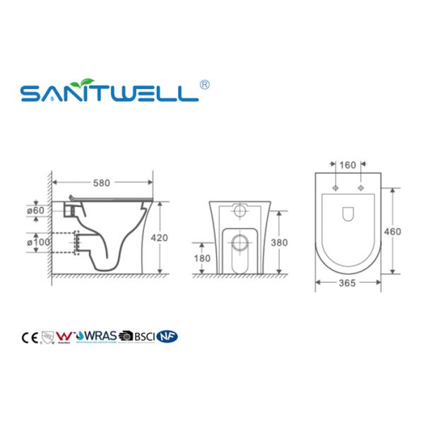 Floor Standing Toilet One Piece WC Dual Flush Water Saving 580 * 365 * 420mm
