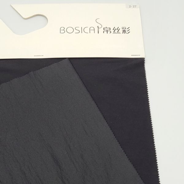 Crinkle Stretch 58'' Polyester Nylon Spandex Fabric Black Ripstop Nylon Fabric
