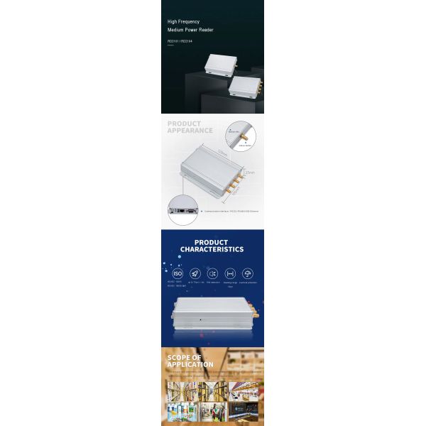 4 Ports HF RFID Card Reader Writer Antenna Medium Power 12V DC