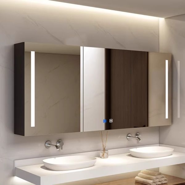Kingstin LED Bathroom Mirror Cabinet with Lights, Defogger, 3 Colors, Outlet, Aluminum/Stainless Wall Mount Medicine Cabinet