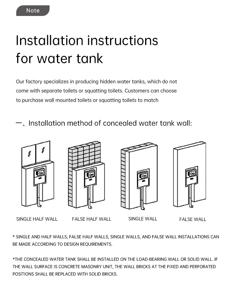 Customization Full Frame Concealed Cistern Tank Inwall Installation