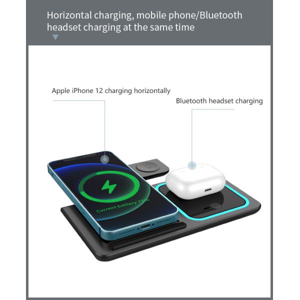 3 In 1 Can Foldable Fast Wireless Charger Customized Logo For Phone Earphone IWatch