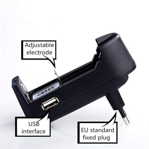 Standard EU Plug USB Lithium Ion Battery Charger , Micro Usb Li Ion Charger Black