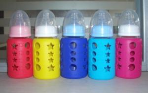 Buy cheap 9oz glass baby milk feeding bottle 240ml with silicone sleeve and cover product