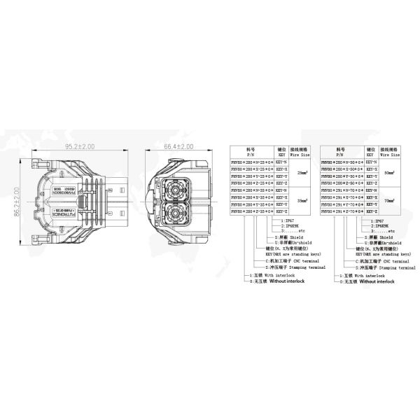 1000V DC Battery Connection Cables , IP6K9K High Voltage Connector Cable