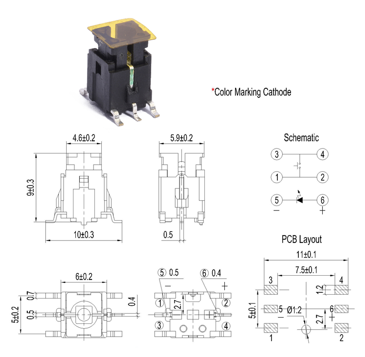 illumination Tactile Switch, Smd Led Push Switch With Tape Cover For Automatic Pickup ,Lighted Illuminated Tact Switch