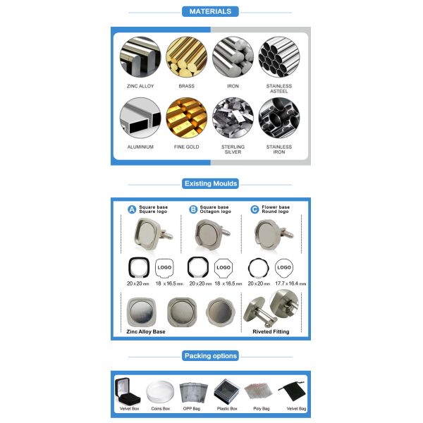 Zinc Alloy Brass Cufflink And Tie Bar Set With Custom Logo