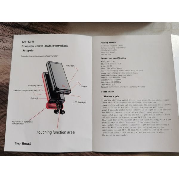 2020 New Earphone Power Bank TWS Bluetooth 5.0V Earphone Power Bank 10000mah with Earbuds