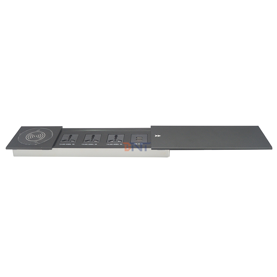 Sliding cover with wireless charger built in desktop socket for office table