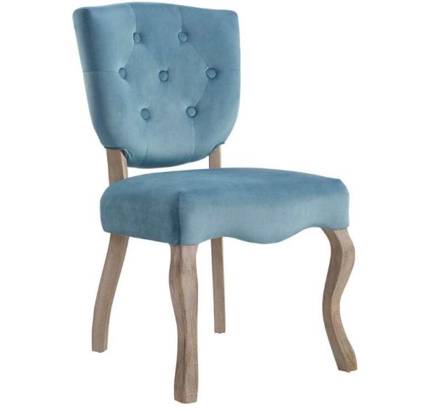 Quality Antique Furniture Dining Room Chairs Button Tufted Blue Color Linen Fabric for sale