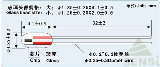 Radial Glass Encapsulated NTC Thermistor For Temperature Minsing High Delicacy 1