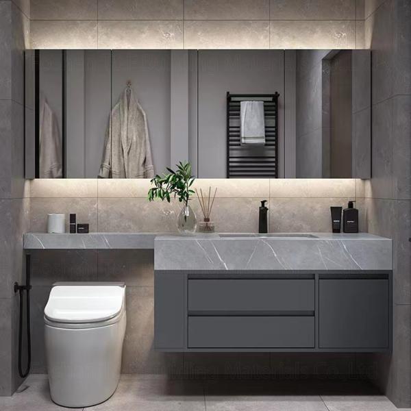 Quality Custom Bathroom Vanity Units Slate Washbasin Toilet Combination Smart LED Mirrored Cabinet for sale