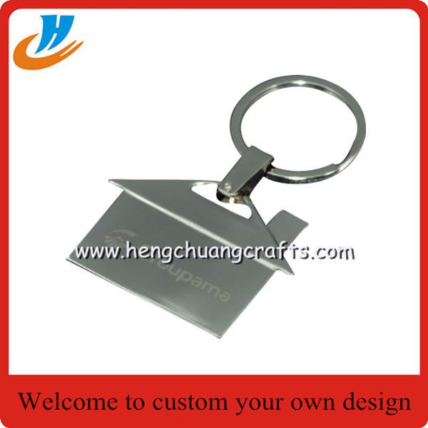 Quality House shaped metal keychain/key holder, house shape keychain with custom logo for sale