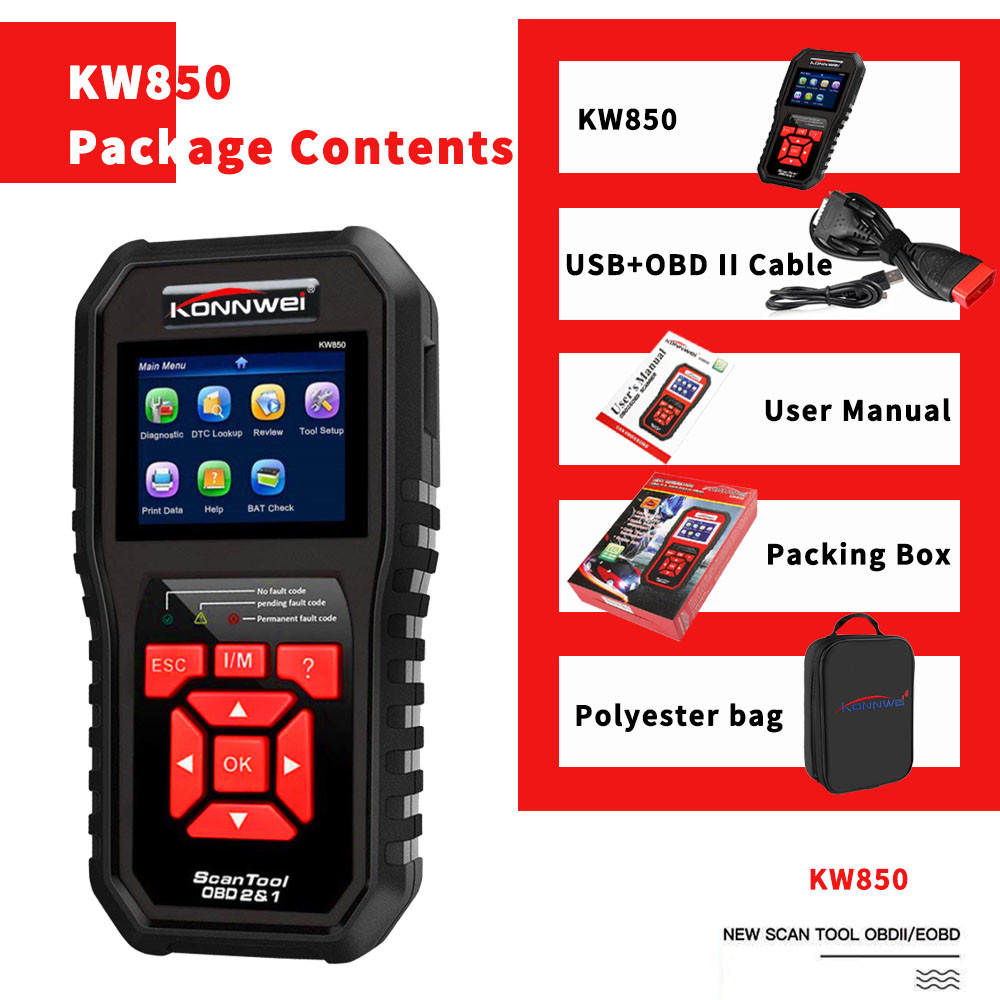KW850 Konnwei OBD2 Scanner Auto Computer Scanner Tool ROSH FCC Approved