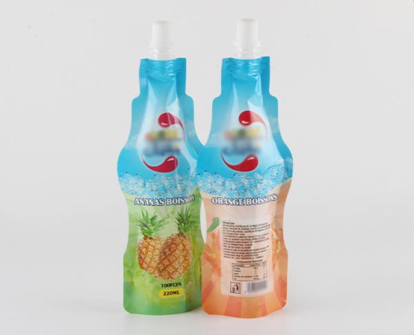 Quality Custom Printed Doypack Bag Beverage Bottle Shaped Nozzle Aluminum Foil Stand Up Spout Pouch for sale