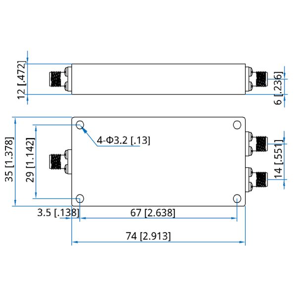 Through Hole Mounting Antenna Power Divider Splitter 8000MHz 50ohm Custom
