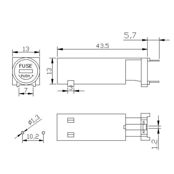 H3-60A PBT Housing Brass Terminal PCB Mounted Fuse Holder Block 16A 250VAC 6X30mm