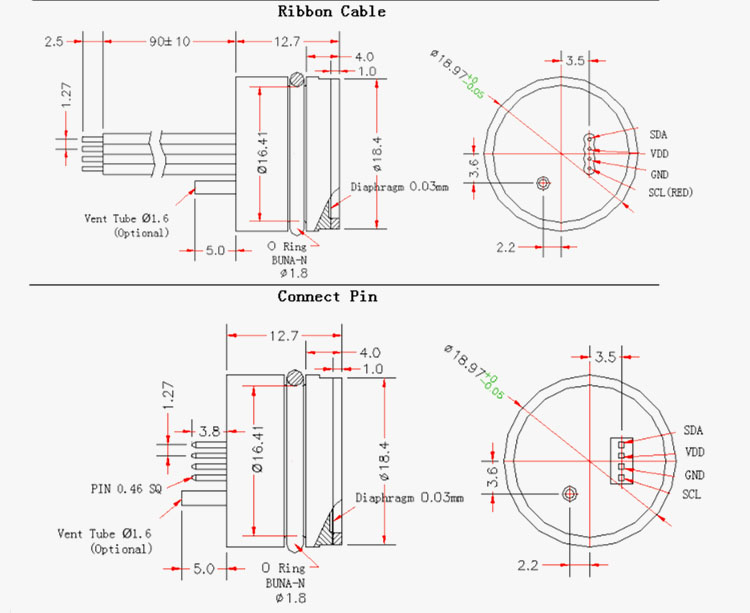 Diffused Silicon Electronic Air Pressure Sensor I2C SPI Output signal