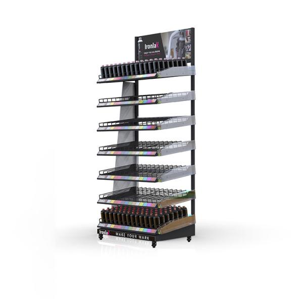 Quality Floor Metal Display Stands Movable Display Rack With 4 Casters For Paint for sale