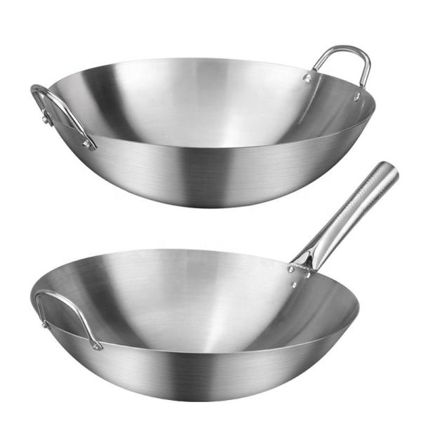 Quality Thickened Stainless Steel Non Stick Chinese Wok Double Ear Non Coating Round Bottom for sale