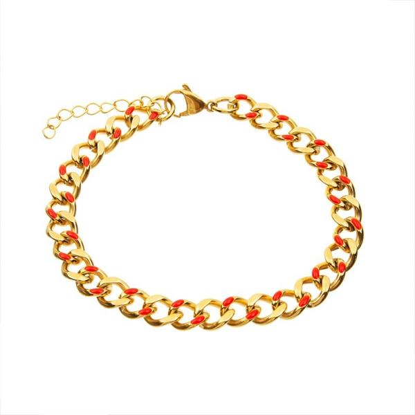 Quality Punk Style Enamel Color Stainless Steel Charm Bracelets 18K Gold Plated Customized for sale