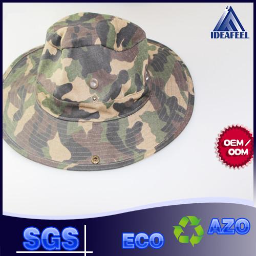 Quality Wide Brim Camo Cotton Bucket Hat Woven Label / Sun Protection Available for sale