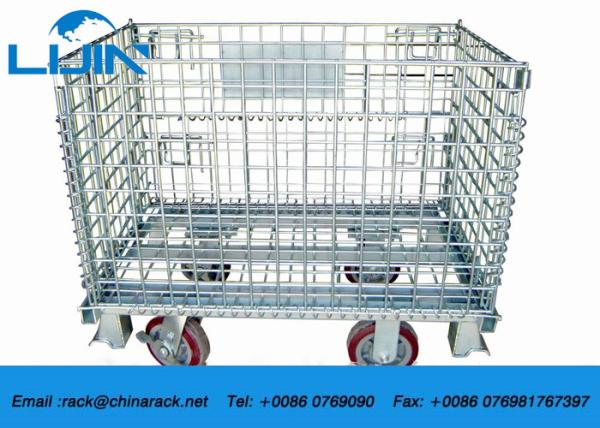 Quality Zinc Finish Wire Mesh Cages With Foot Brakes / Castors Rigid Rolling Metal for sale