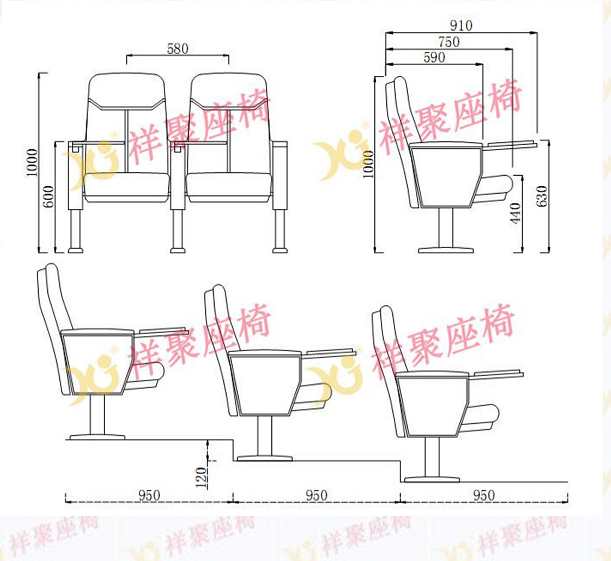 Modular High Impact Polypropylene Contoured Seat Auditorium Chairs With Strong Steel