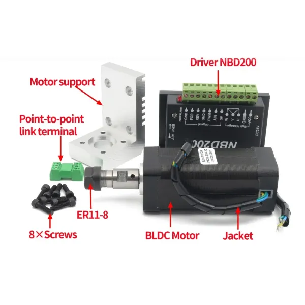 Square DC Brushless CNC Spindle Motor Kit 104W ER8 & DBD200 24V For Router Milling