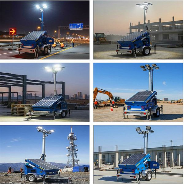 Mobile LED Lighting Tower Wokring Temp -30℃~60℃ Infrastructure Projects Solar Light Towers for Sale