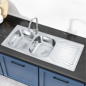 Brushed Gunmetal Stainless Steel Kitchen Sink 33x22 Two Bowl