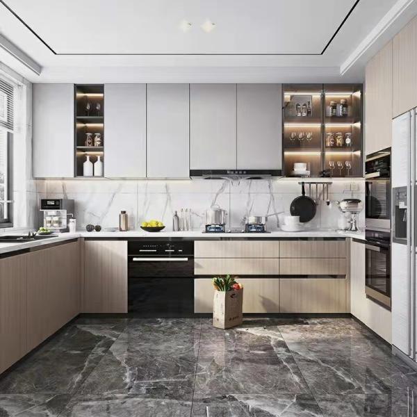 Quality Modern 2.5M L Shape Island Kitchen Cabinets With One Wall Of Cabinets And An Island for sale