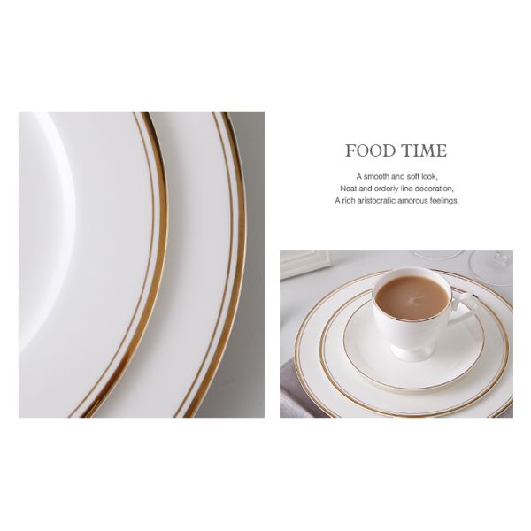Exquisite 10" 25.8x1.8cm Gold Rim Bone China Dinnerware Set Cup