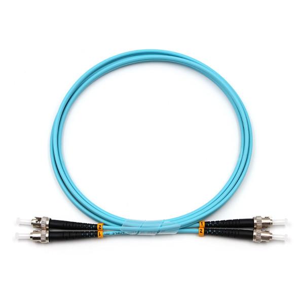 Quality ST UPC To ST UPC Fiber Optic Patch Cable Duplex OM3 Multimode OFNR 2.0mm Aqua for sale
