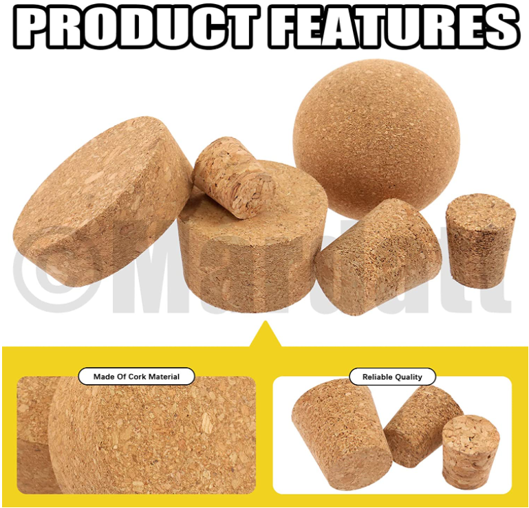 Natural Cork Soft Wine Bottle Wooden Conical Combo Set for Wine Beer Glass Bottle 6 Sizes Custom Order